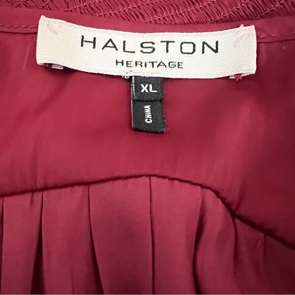 Halston Heritage Sleeveless Smocked Waist High/Low Dress Ruby Maroon XL - Picture 14 of 16